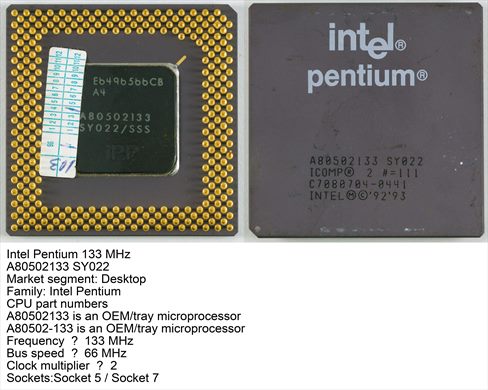 Intel pentium 133 MHz A80502133 SY022