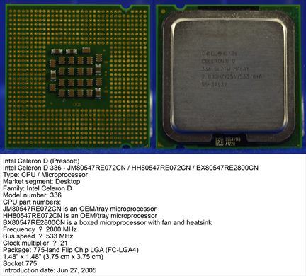 Intel Celeron D 336 2.80GHz SL7TW (Prescott) Malay