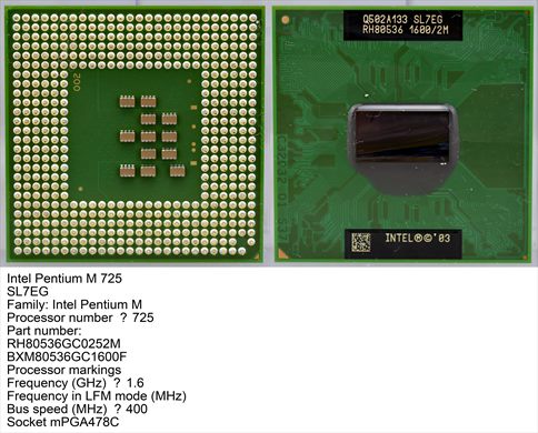 Intel Pentium M 725 Q502A133 SL7EG RH80536 1600-2M