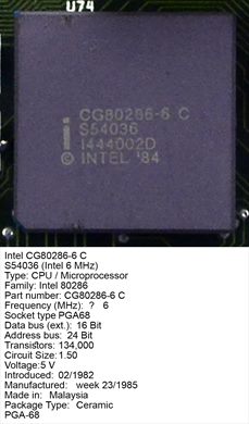 Intel CG80286-6 C S54036 6MHz Malaysia