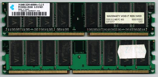 DIMM SDRAM 512MB DDR-400Mhz-CL2.5 PC3200U-25330 3-2121601