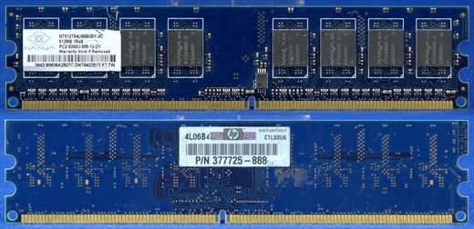 Nanya 512Mb PC2-5300U-555-12-D1 NT512T64U88B0BY-3C