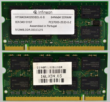 Infineon HYS64D64020GBDL-6-B 512Mb SODIMM DDR1 PC-2700S 333MHz