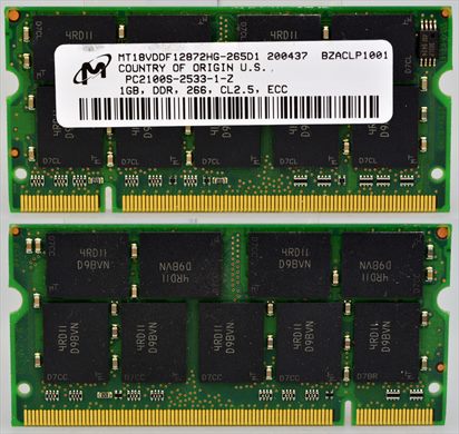 Micron MT18VDDF12872HG-265D1 1GB PC2100 CL2.5 ECC DDR SoDimm