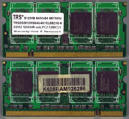 TRS 512MB 64Mx64 667MHz TRSDD2512MS64U-667CL5BZXE-8 DDR2 SDRAM