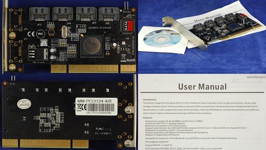 Silicon Image Sil3124 Seral ATA I-II to PCI-X32-64-bit host controller card IO-PCI3124-V2.0