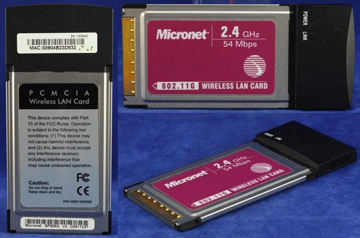 Micronet 2.4GHz 54 Mbps 802.11G Wireless Lan Card PCMCIA SP908G V2