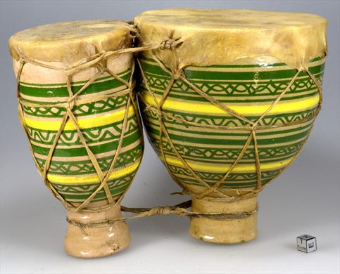 DJEMBE - Tambor duplo marroquino em ceramica e pele