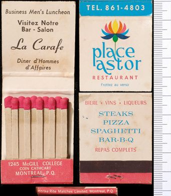 Place Astor Restaurant - La Carafe (Strike Rite Matches Ltd.)