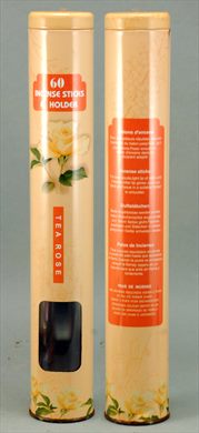 60 Incense sticks and holder cilinder Tea Rose