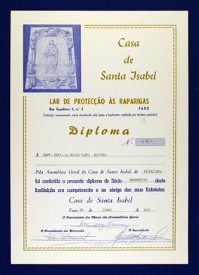 Casa Santa Isabel - Lar de Proteccao as Raparigas 1993 Diploma - Maria Clara Baptista