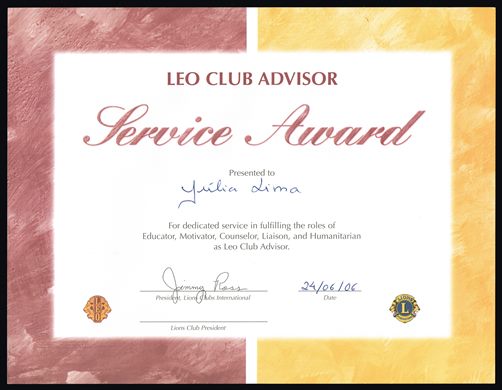 Leo Club Advisor - Service Award 2006-06-24