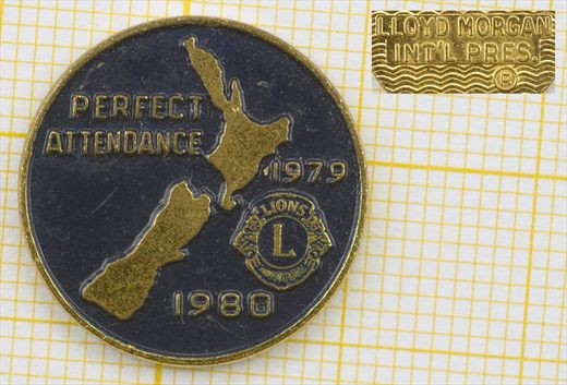 Lions Clubs International Pin Asistencia Perfecta Nueva Zelanda Lloyd Morgan 1979-1980