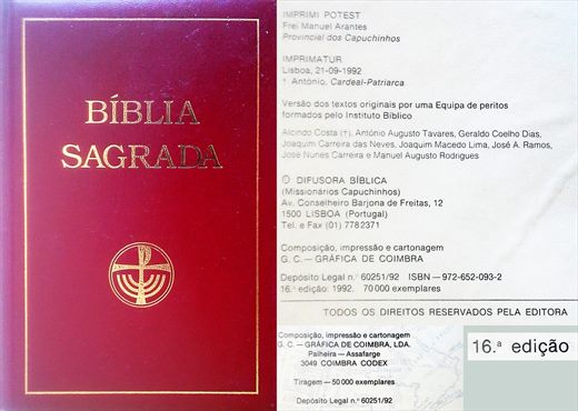 Biblia Sagrada, 16a. edicao - ISBN 972-652-093-2