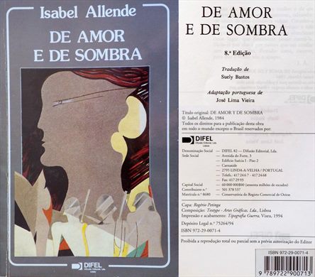De Amor e de Sombra ISBN 972-29-0071-4