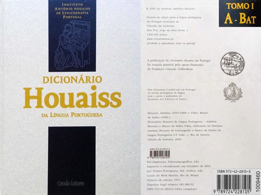 Dicionario Houaiss da Lingua Portuguesa tomo 1 ISBN 972-42-2810-X
