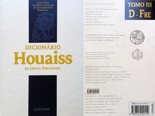 Dicionario Houaiss da Lingua Portuguesa tomo 3 ISBN 972-42-2911-4