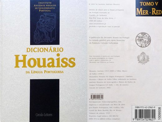 Dicionario Houaiss da Lingua Portuguesa tomo 5 ISBN 972-42-2962-9