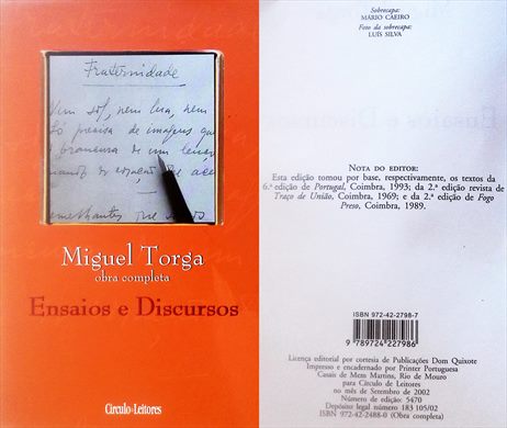 Miguel Torga (Obra Completa) Ensaios e Discursos ISBN 972-42-2798-7