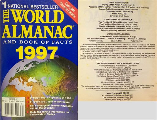The World Almanac and Book of Facts 1997 ISBN 0-88687-4