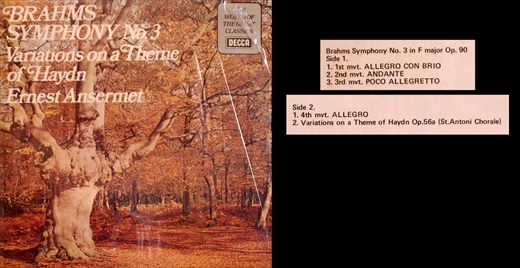 Johannes Brahms - Symphony No 3 in F Major Op 90 - Variations on a Theme of Haydn Op 56a - Ernest Ansermet - 1963