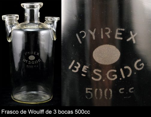 Frasco de Woulff de 3 bocas 500cc - Pyrex