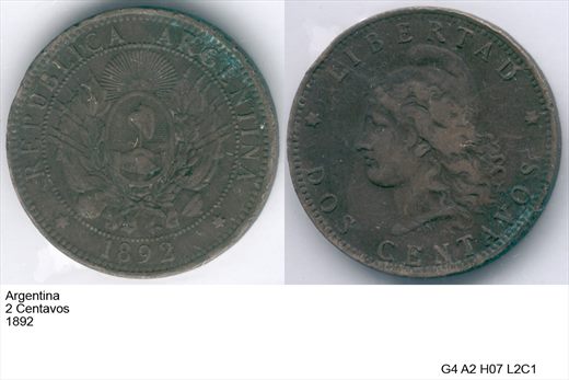 Argentina - Centavo 2 - 1892 - G4 A2 H07 L2C1