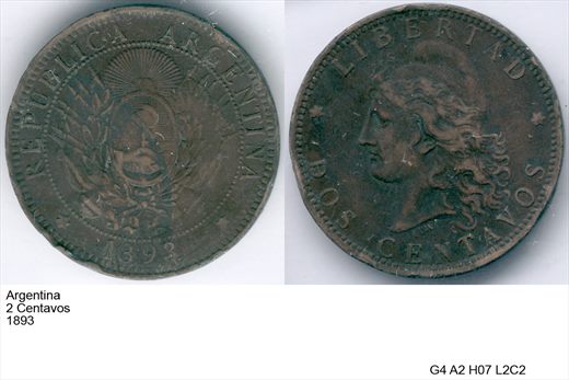 Argentina - Centavo 2 - 1893 - G4 A2 H07 L2C2