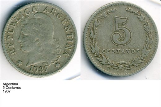 Argentina - Centavo 5 - 1937 - G6 A2 H11 L1C6