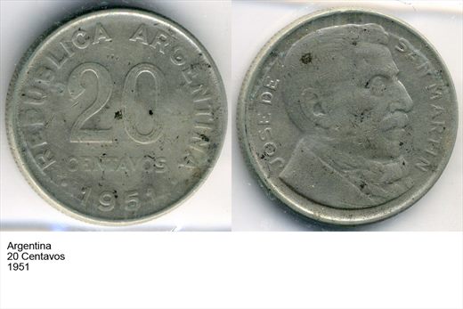 Argentina - Centavo 20 - 1951 - G6 A2 H10 L6C6
