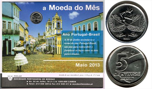Brasil - Centavo 5 - 1989 Moeda do mes maio 2013