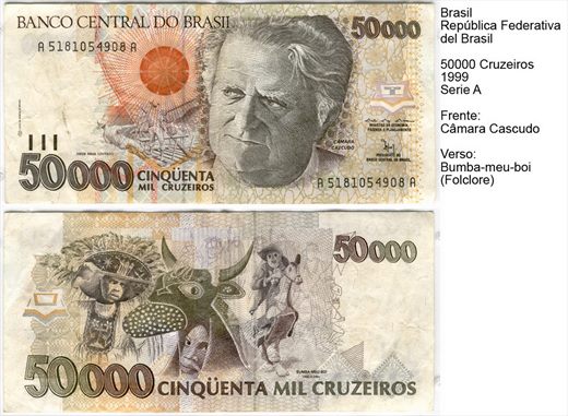 Brasil - Cruzeiro 50000 - 1992 Series 1-6289 C Cascudo at right