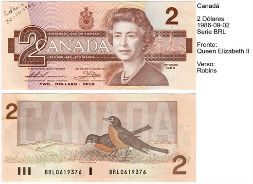 Canada - Dolar 2 - 1986 - Serie BRL