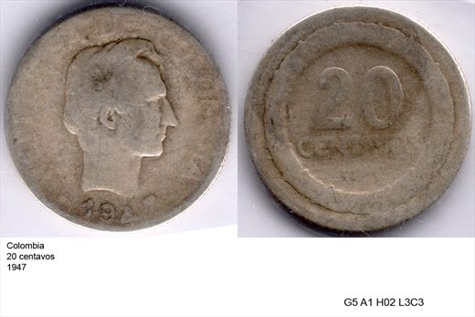 Colombia - Centavo 20 - 1947 - G5 A1 H02 L3C3