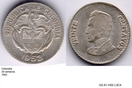 Colombia - Centavo 20 - 1953 - G5 A1 H02 L3C4