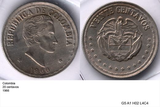 Colombia - Centavo 20 - 1966 - G5 A1 H02 L4C4