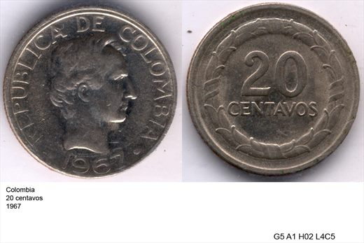 Colombia - Centavo 20 - 1967 - G5 A1 H02 L4C5