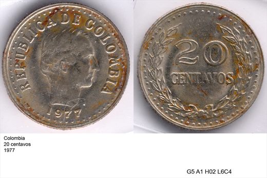 Colombia - Centavo 20 - 1977 - G5 A1 H02 L6C4