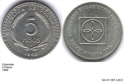 Colombia - Peso 5 - 1968 - G4 A1 H01 L2C3