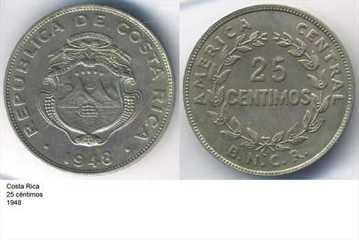 Costa Rica - Centimo 25 - 1948 - G5 A2 H10 L6C2