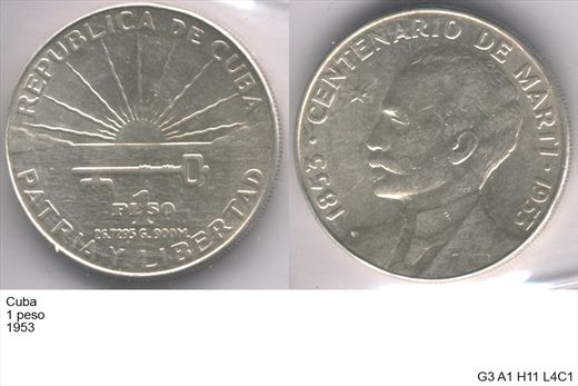 Cuba - Peso 1 - 1953 - G3 A1 H11 L4C1