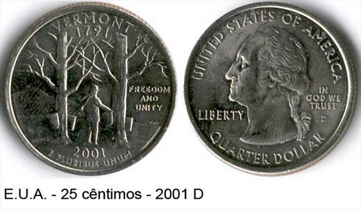 EUA - Centimo 25 - 2001 D - Vermont