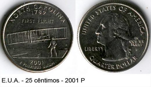 EUA - Centimo 25 - 2001 P - North Carolina