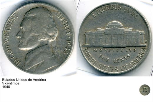 EUA - Centimo 5 - 1940 - G6 A1 H08 L2C2