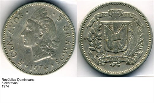 Republica Dominicana - Centavo 5 - 1974 - G6 A2 H12 L7C5