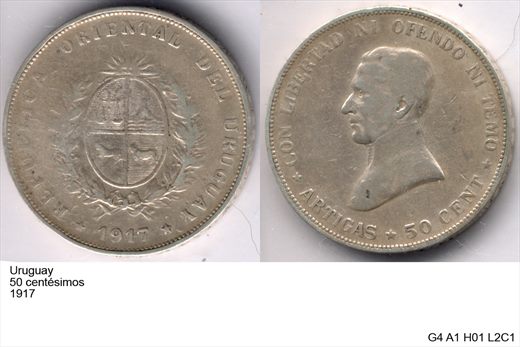 Uruguai - Centesimo 50 - 1917 - G4 A1 H01 L2C1