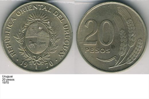Uruguai - Peso 20 - 1970 - G6 A1 H03 L4C5