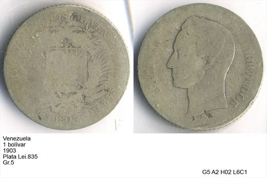 Venezuela - Bolivar 1 - 1903 - G5 A2 H02 L6C1