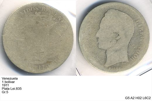 Venezuela - Bolivar 1 - 1911 - G5 A2 H02 L6C2