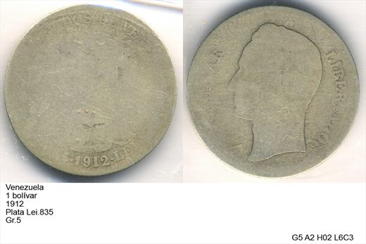 Venezuela - Bolivar 1 - 1912 - G5 A2 H02 L6C3